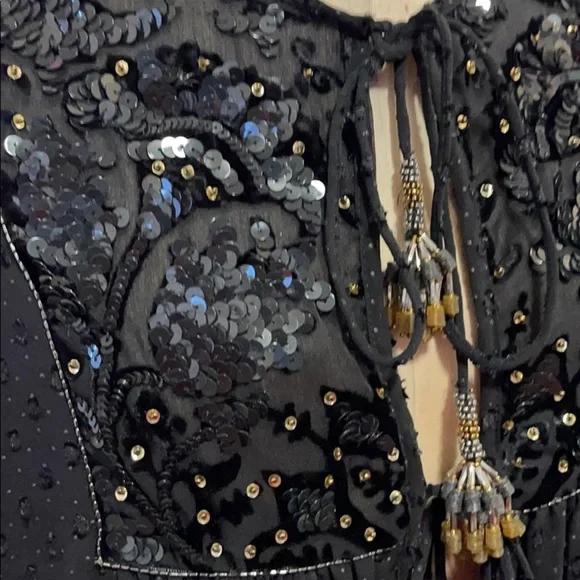 Zara Black Cut Velvet Sequin Baby Doll Top Jacket NWT